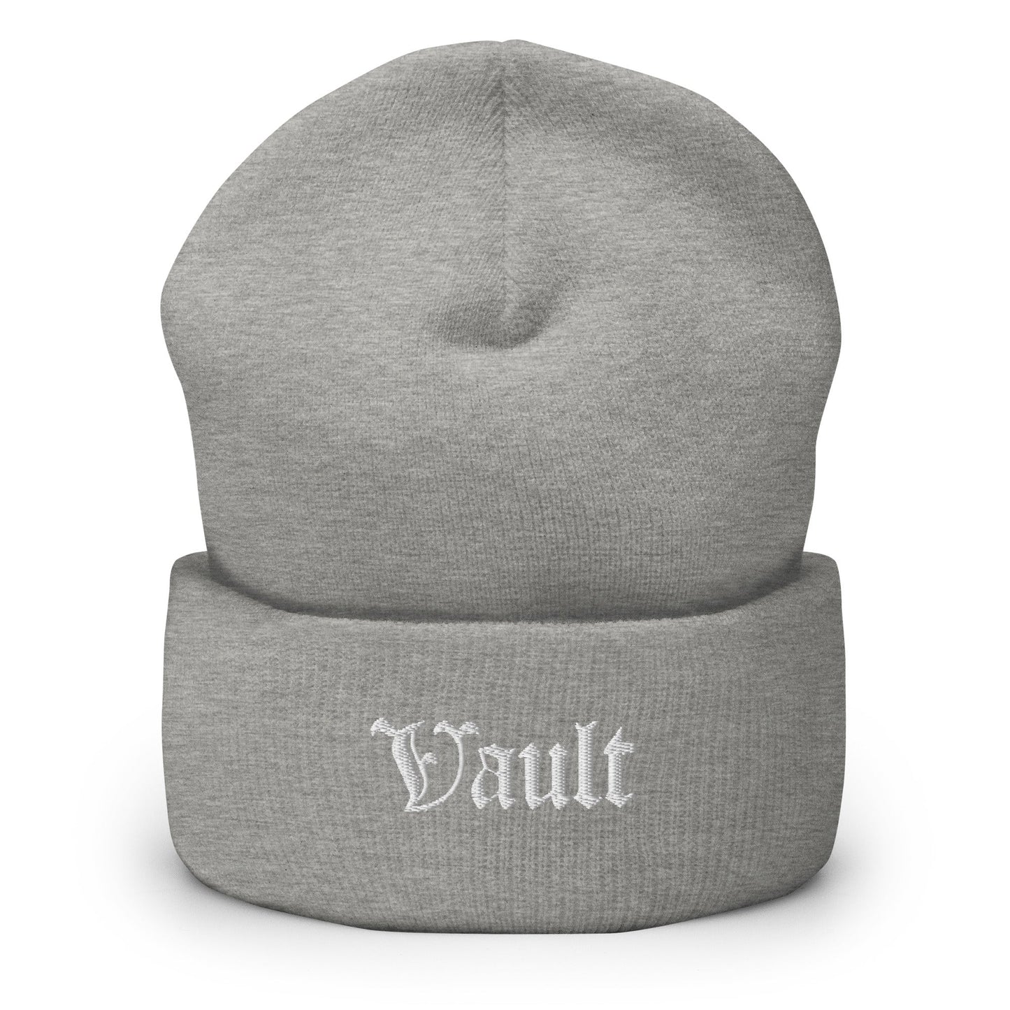 Vault Old - E Embroidered Logo Beanie - White Logo - Vault Board Shop Vault Board Shop