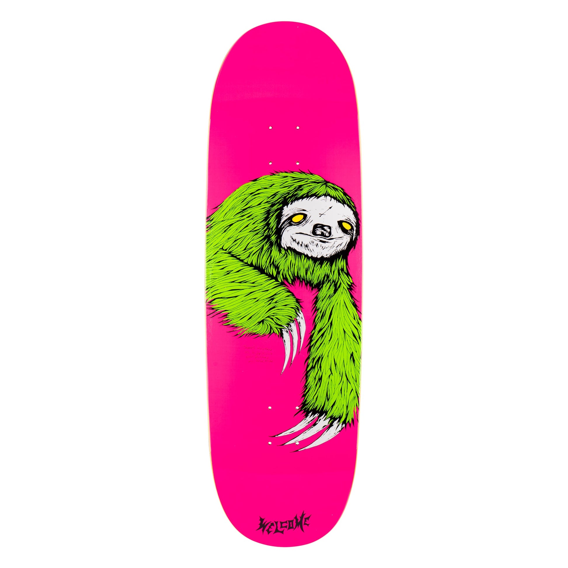 Welcome Sloth on Boline 2.0 Neon Pink Deck - 9.5" - Vault Board Shop Welcome