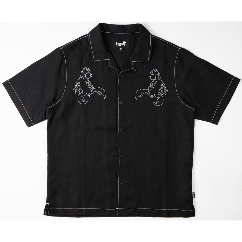 Welcome Scorp Linen Pick-Stitch Shirt - Black