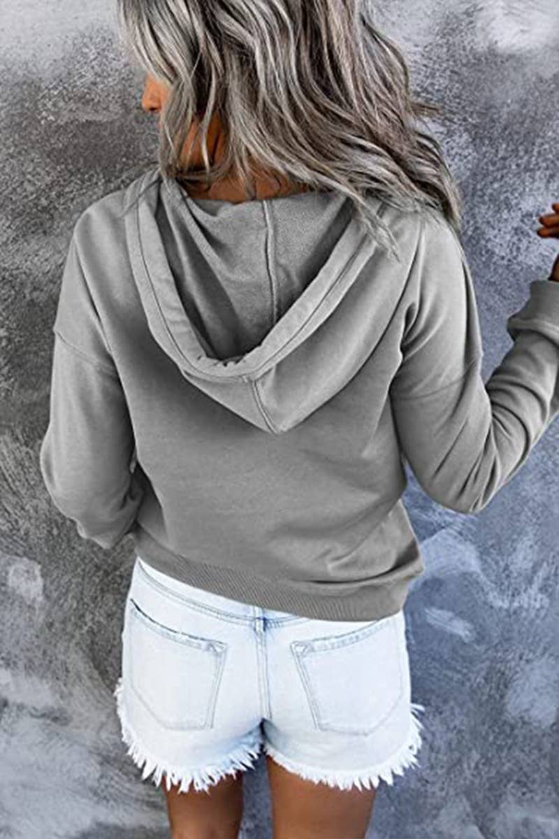 Women's Button Neck Kangaroo Pocket Pullover Hoodie - Apricot - Vault Board Shop Lily Clothing