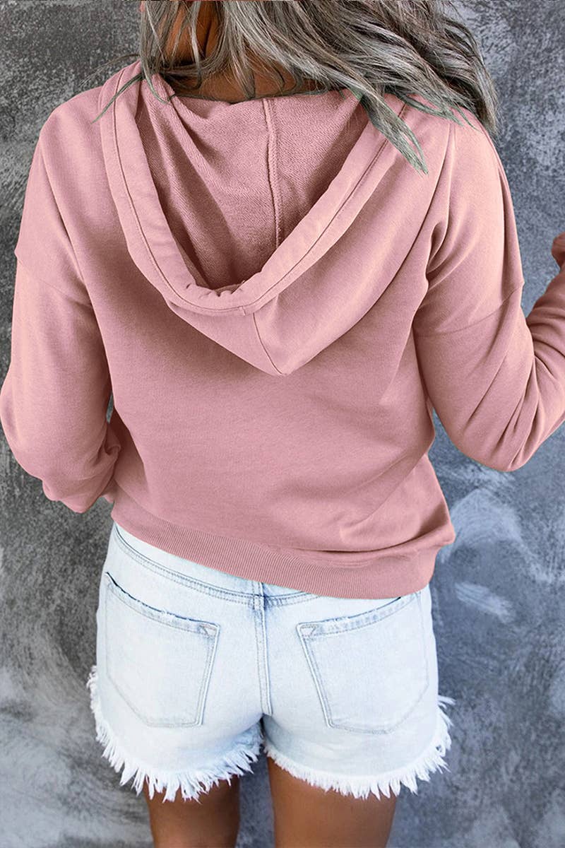 Women's Button Neck Kangaroo Pocket Pullover Hoodie - Apricot - Vault Board Shop Lily Clothing