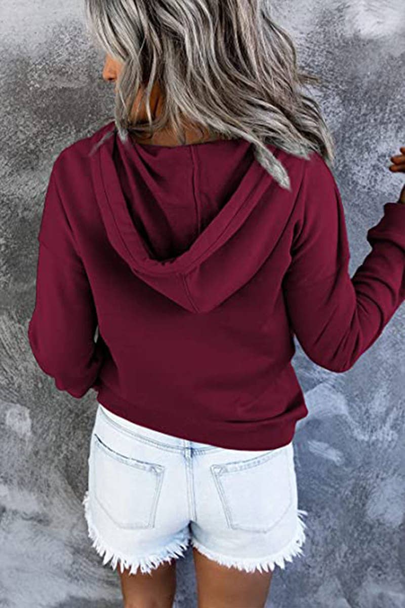 Women's Button Neck Kangaroo Pocket Pullover Hoodie - Taro - Vault Board Shop Lily Clothing