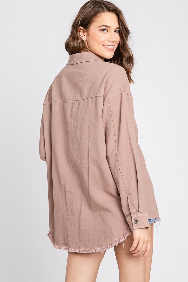 Women's Washed Cotton Twill Shacket - Blush - Vault Board Shop Vault