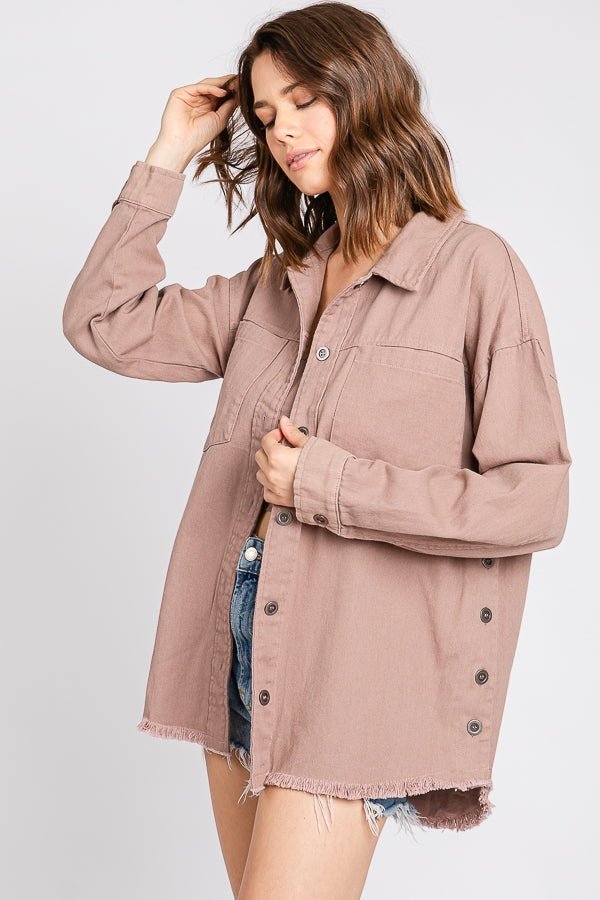 Women's Washed Cotton Twill Shacket - Blush - Vault Board Shop Vault