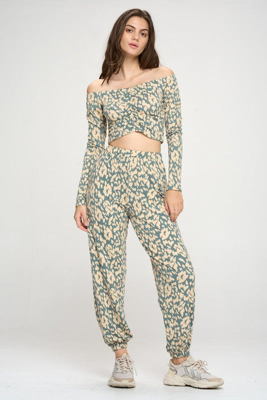 Women's Jogger Pants and Off-Shoulder Top Set
