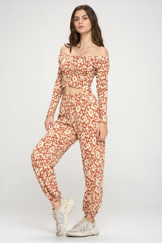 Women's Jogger Pants and Off-Shoulder Top Set