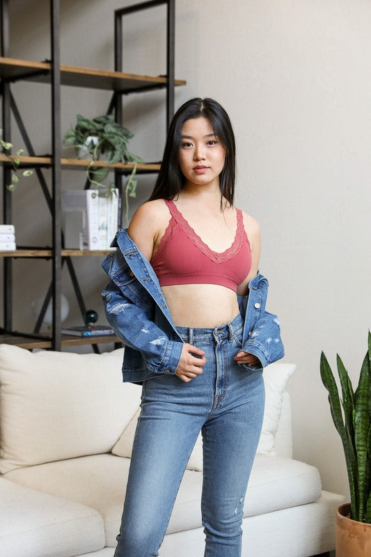 Women's Lace Trim Padded Bralette - Multiple Colors