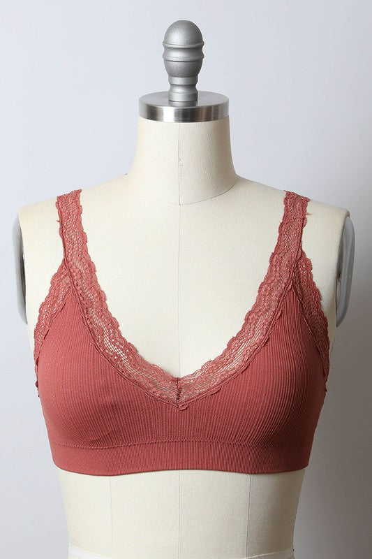 Women's Lace Trim Padded Bralette - Multiple Colors