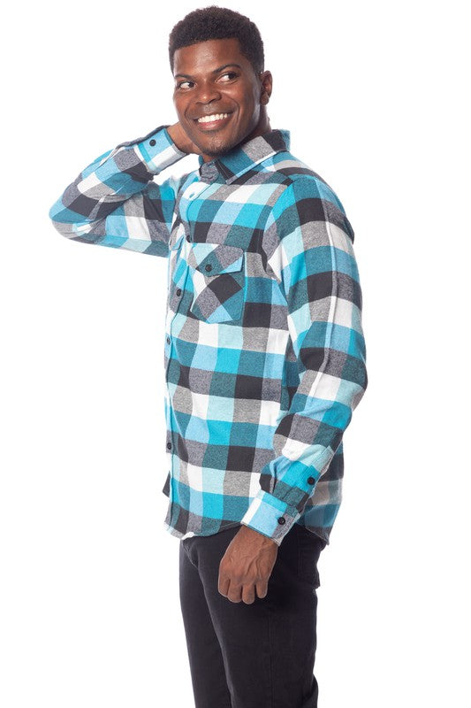 Men's Flannel Shirt - Blue/ Black/ White