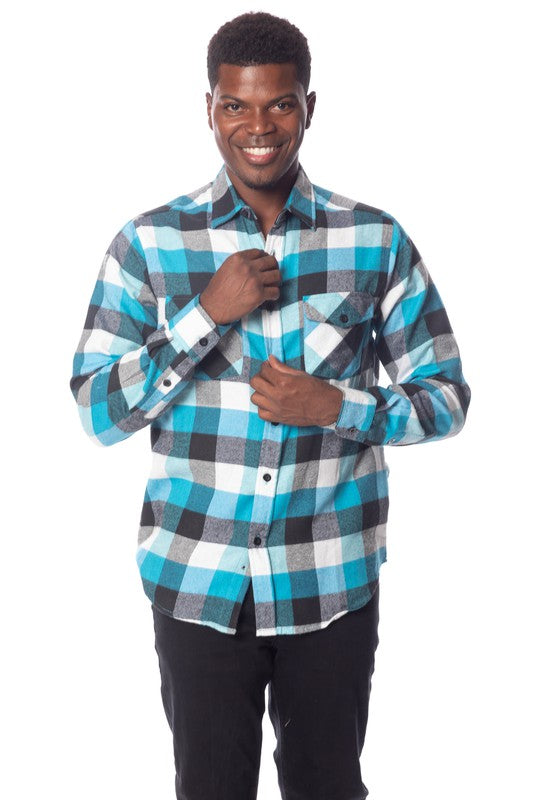 Men's Flannel Shirt - Blue/ Black/ White