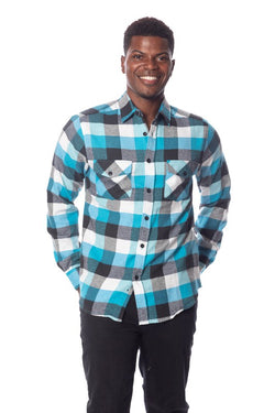 Men's Flannel Shirt - Blue/ Black/ White