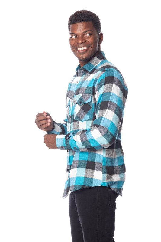 Men's Flannel Shirt - Blue/ Black/ White