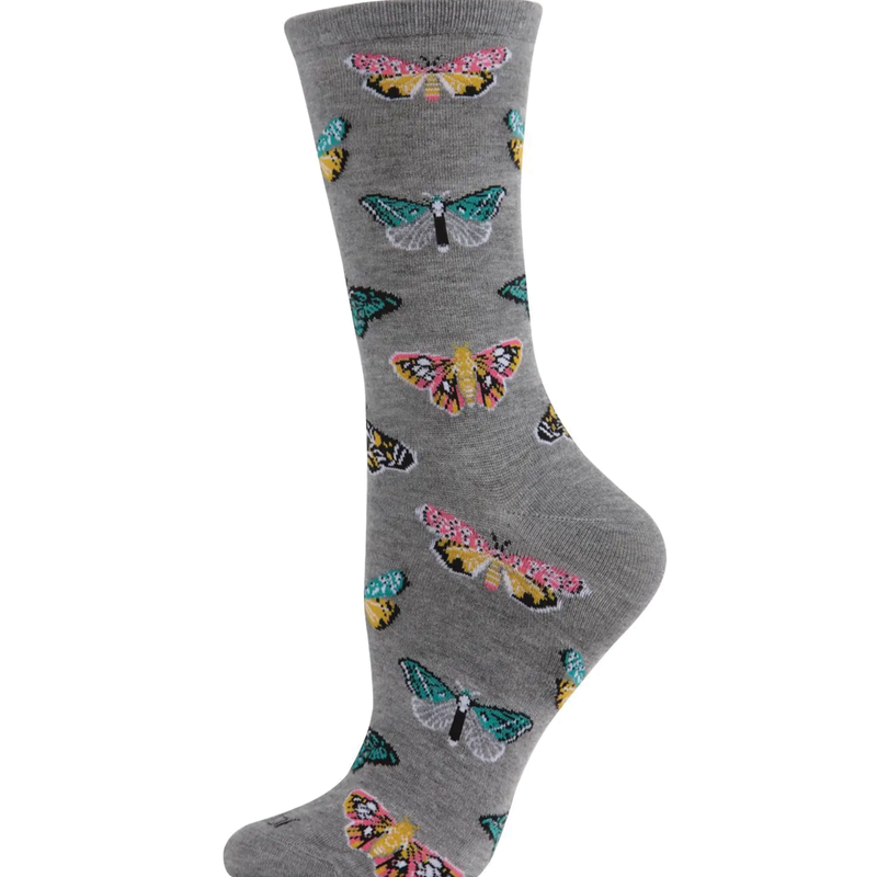 Butterfly Bamboo Blend Crew Socks - Gray Heather