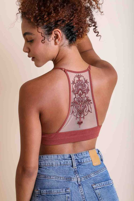 Women's Tattoo Mesh Racerback Bralette - Multiple Colors