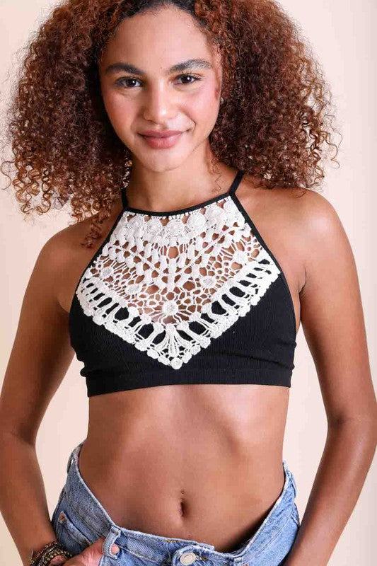 Women's Crochet Lace High Neck Bralette - Multiple Colors