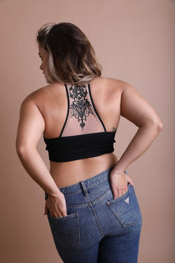Women's Plus Size Tattoo Mesh Racerback Bralette - Multiple Colors