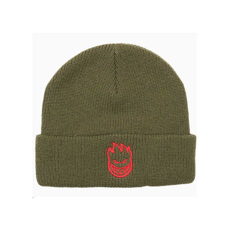 Spitfire Big Head Beanie Embroidered - Olive/ Red