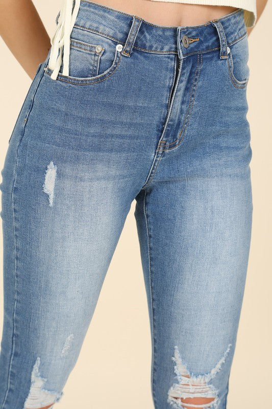 Women's Dark Wash Distressed Skinny Jeans