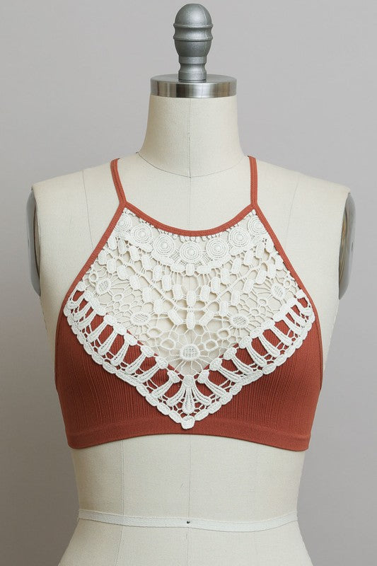 Women's Crochet Lace High Neck Bralette - Multiple Colors