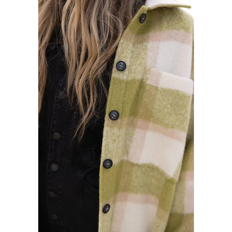 Roolee The Winifred Plaid Shacket - Yellow Green